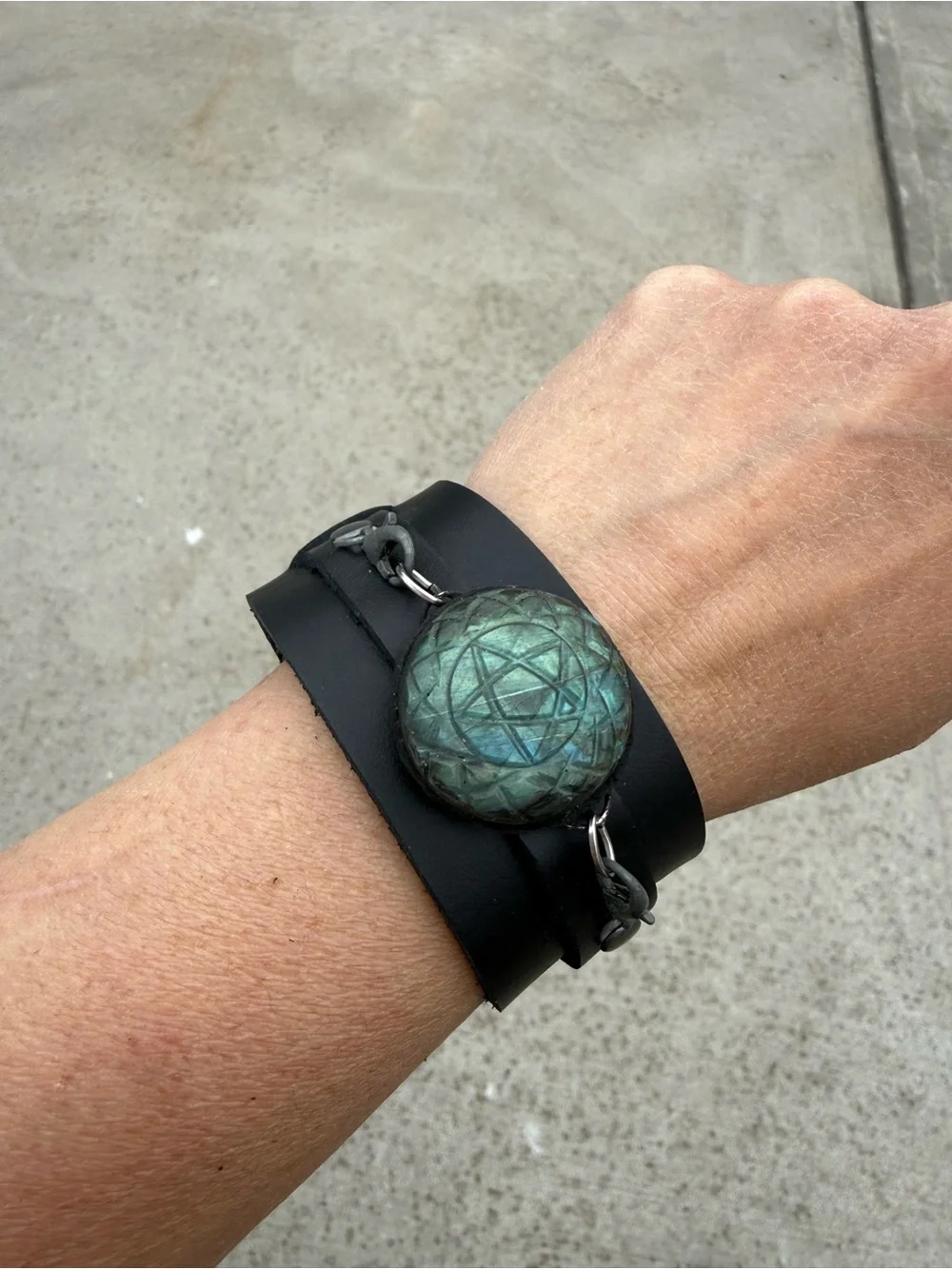 Labradorite pentacle crystal bracelet cuff statement cuff chunky bracelet